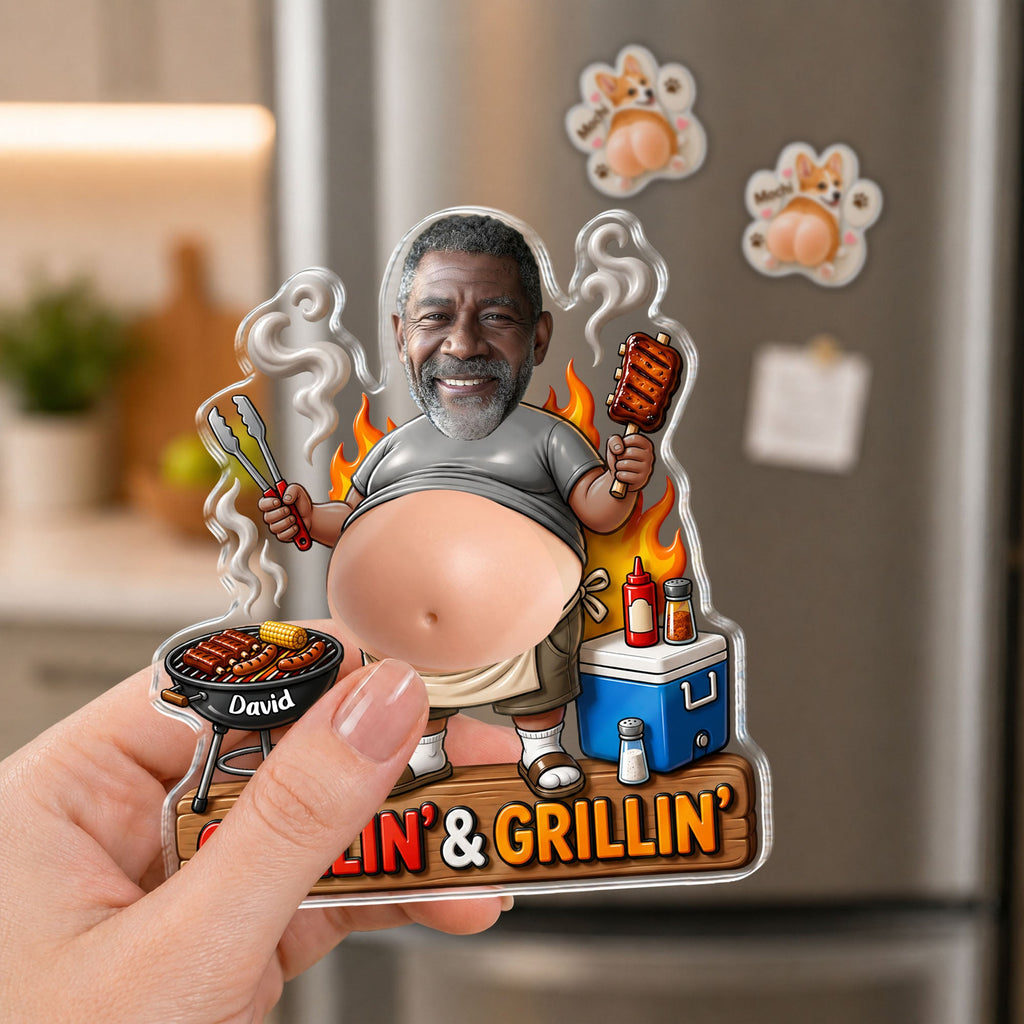 Personalized Squishy Acrylic Fridge Magnet for Dad - Funny BBQ Gift