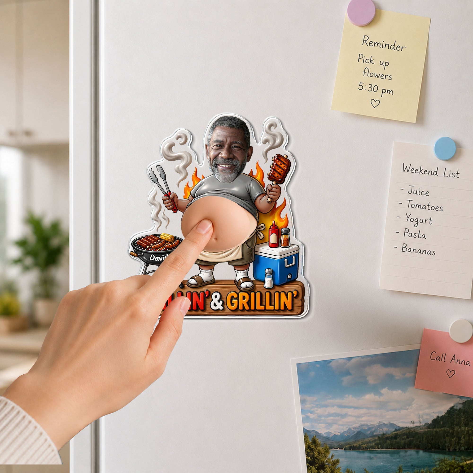 Personalized Squishy Acrylic Fridge Magnet for Dad - Funny BBQ Gift