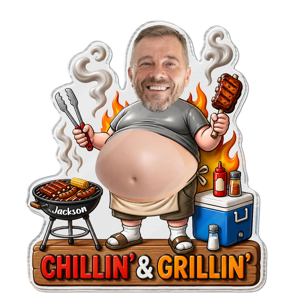Personalized Squishy Acrylic Fridge Magnet for Dad - Funny BBQ Gift
