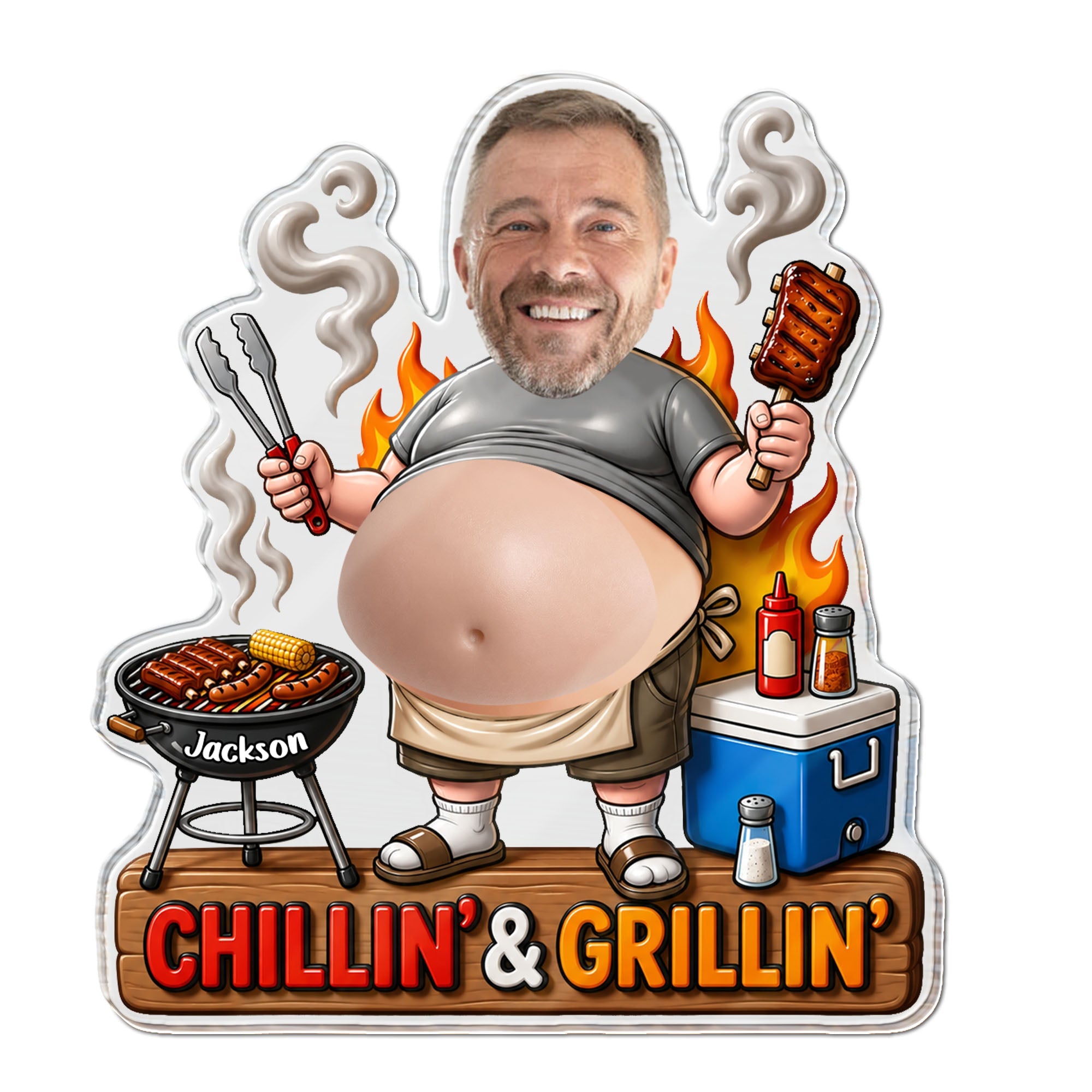 Personalized Squishy Acrylic Fridge Magnet for Dad - Funny BBQ Gift