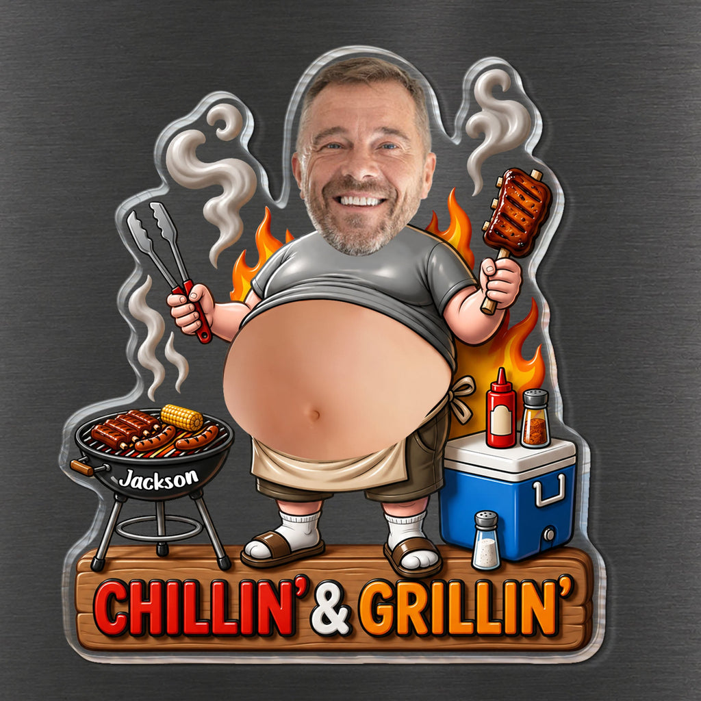 Personalized Squishy Acrylic Fridge Magnet for Dad - Funny BBQ Gift