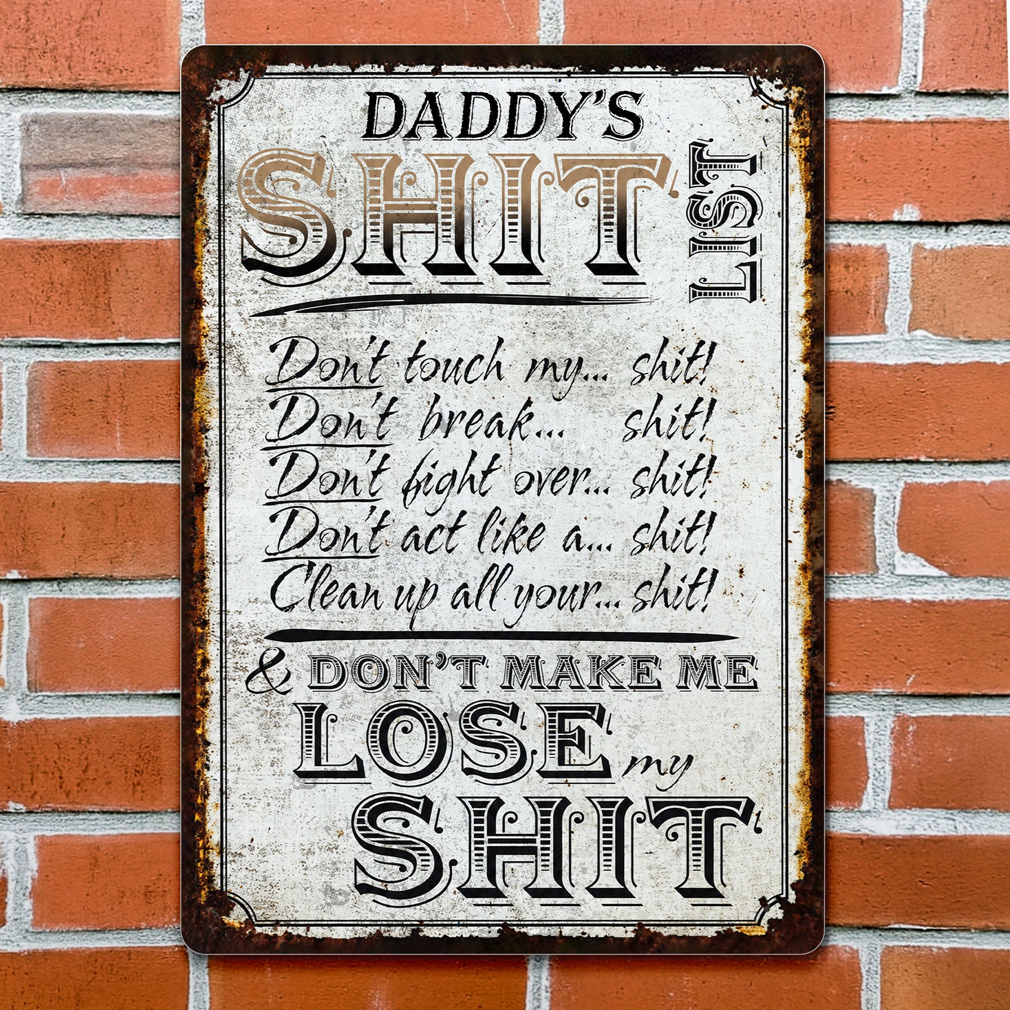 Personalized Metal Sign Funny Dad Rules Custom Gift for Him Metal Sign GradoCreations