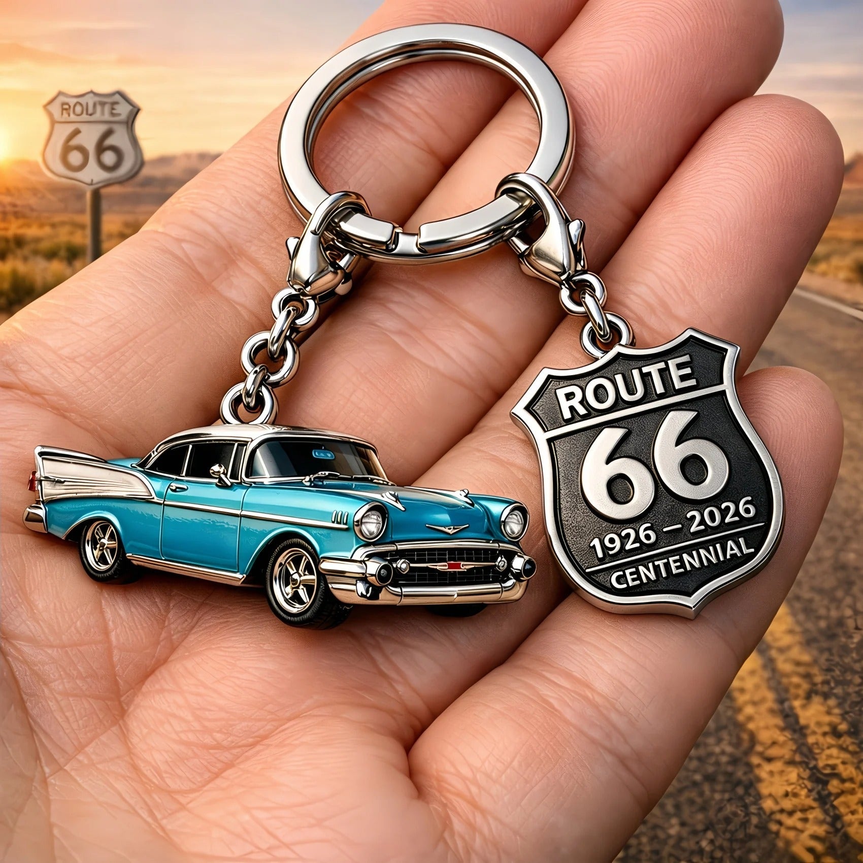 Personalized Route 66 Keychain Commemorative Gift for Car Lovers GradoCreations