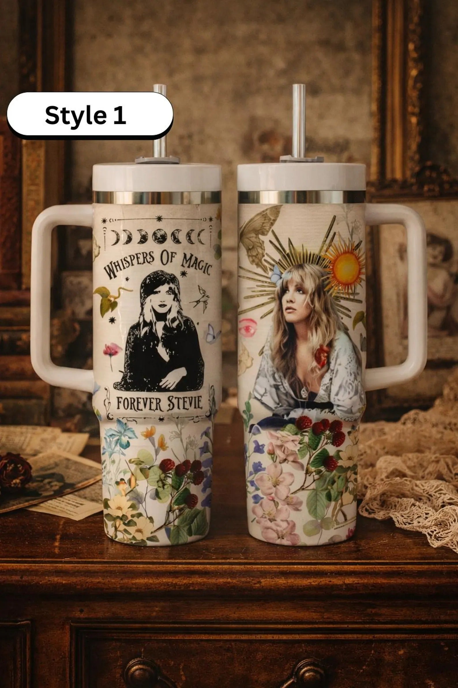 Personalized 40oz Floral Tumbler with Handle for Her GradoCreations