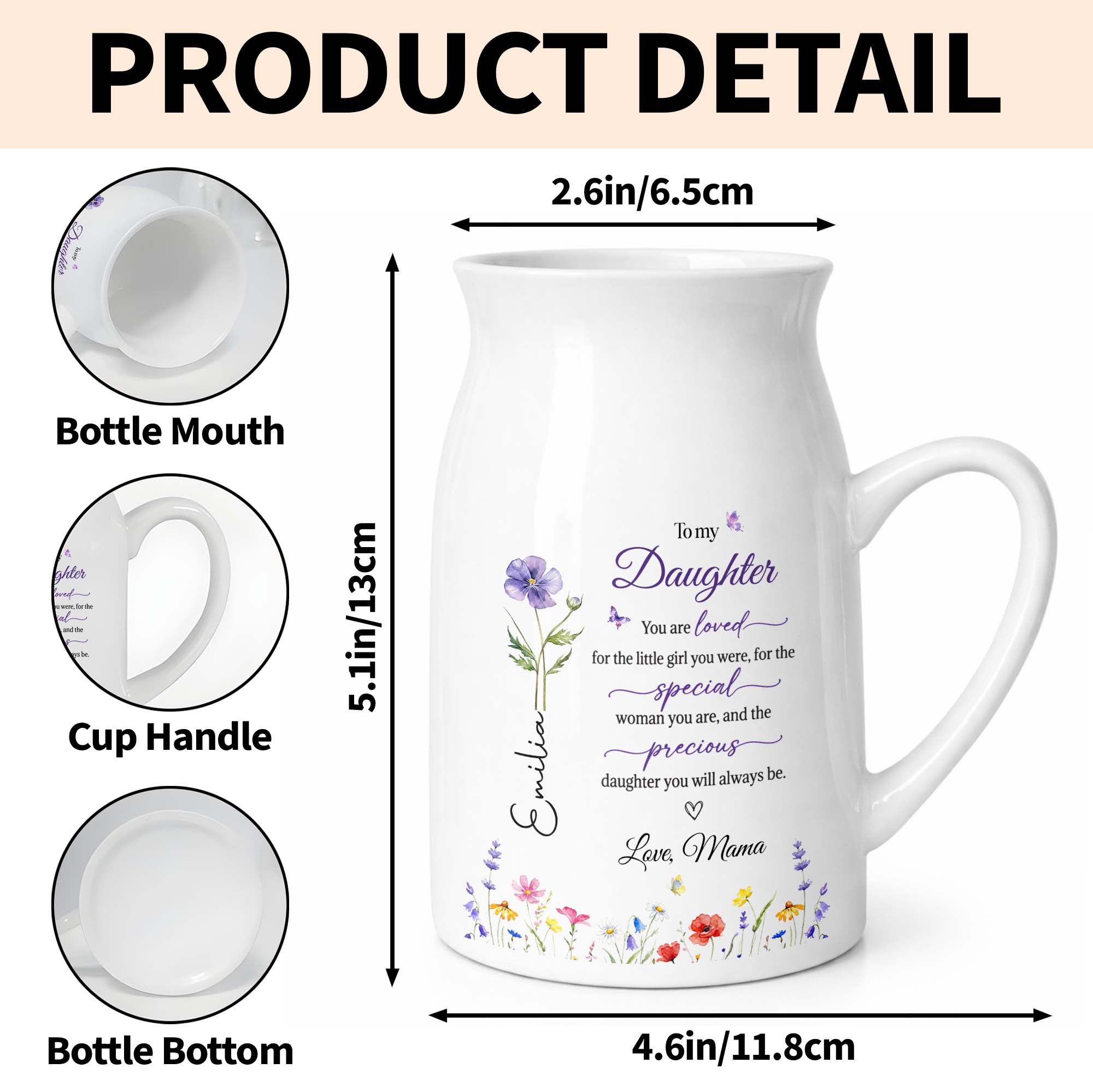 Personalized Ceramic Flower Vase Custom Name Gift for Daughter Flower Vase GradoCreations