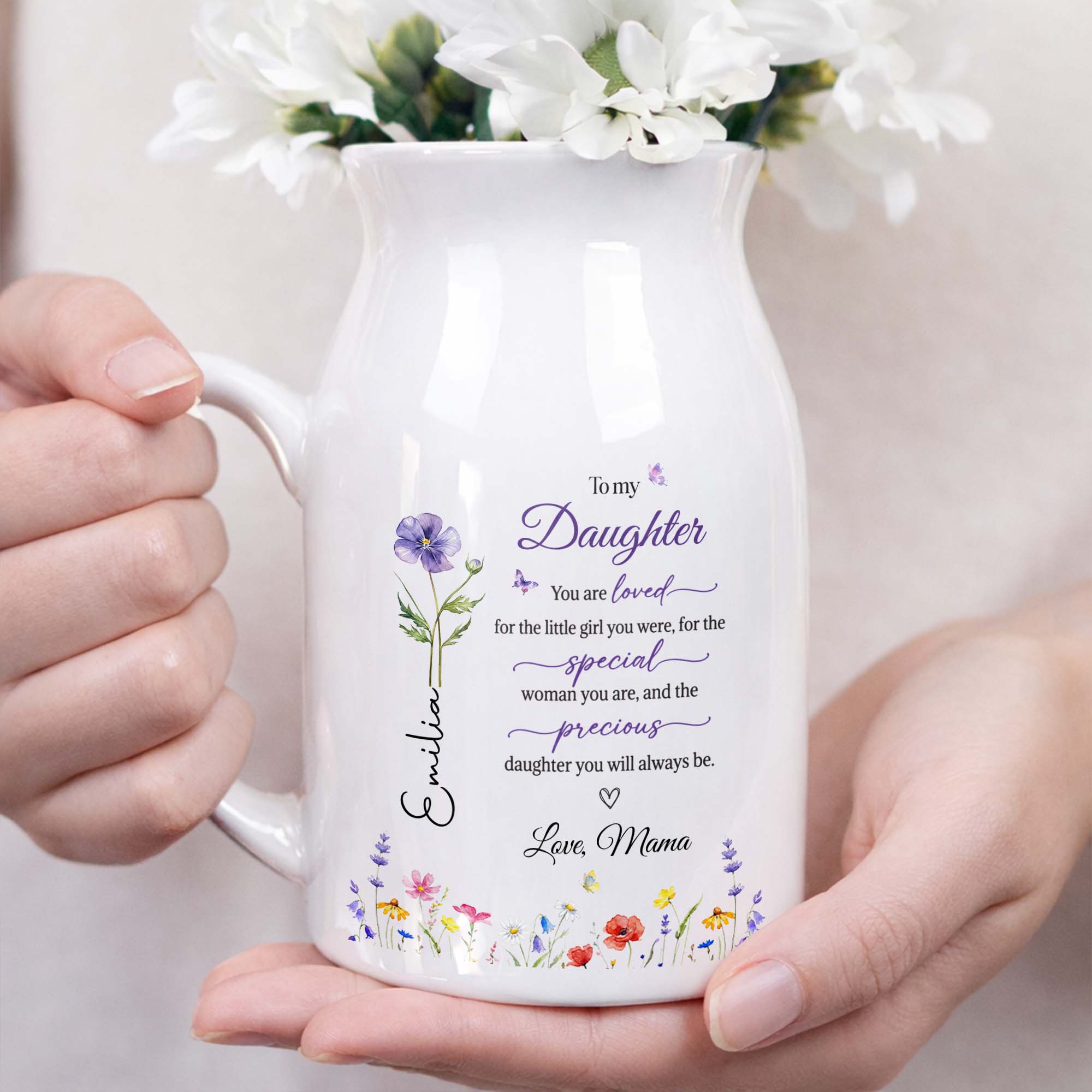 Personalized Ceramic Flower Vase Custom Name Gift for Daughter Flower Vase GradoCreations