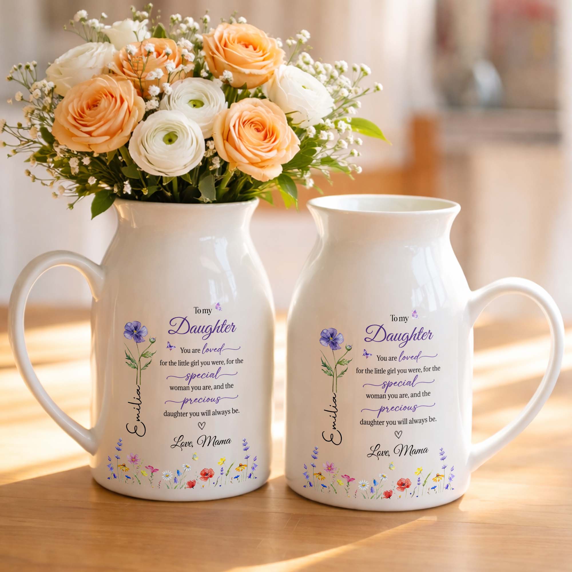 Personalized Ceramic Flower Vase Custom Name Gift for Daughter Flower Vase GradoCreations