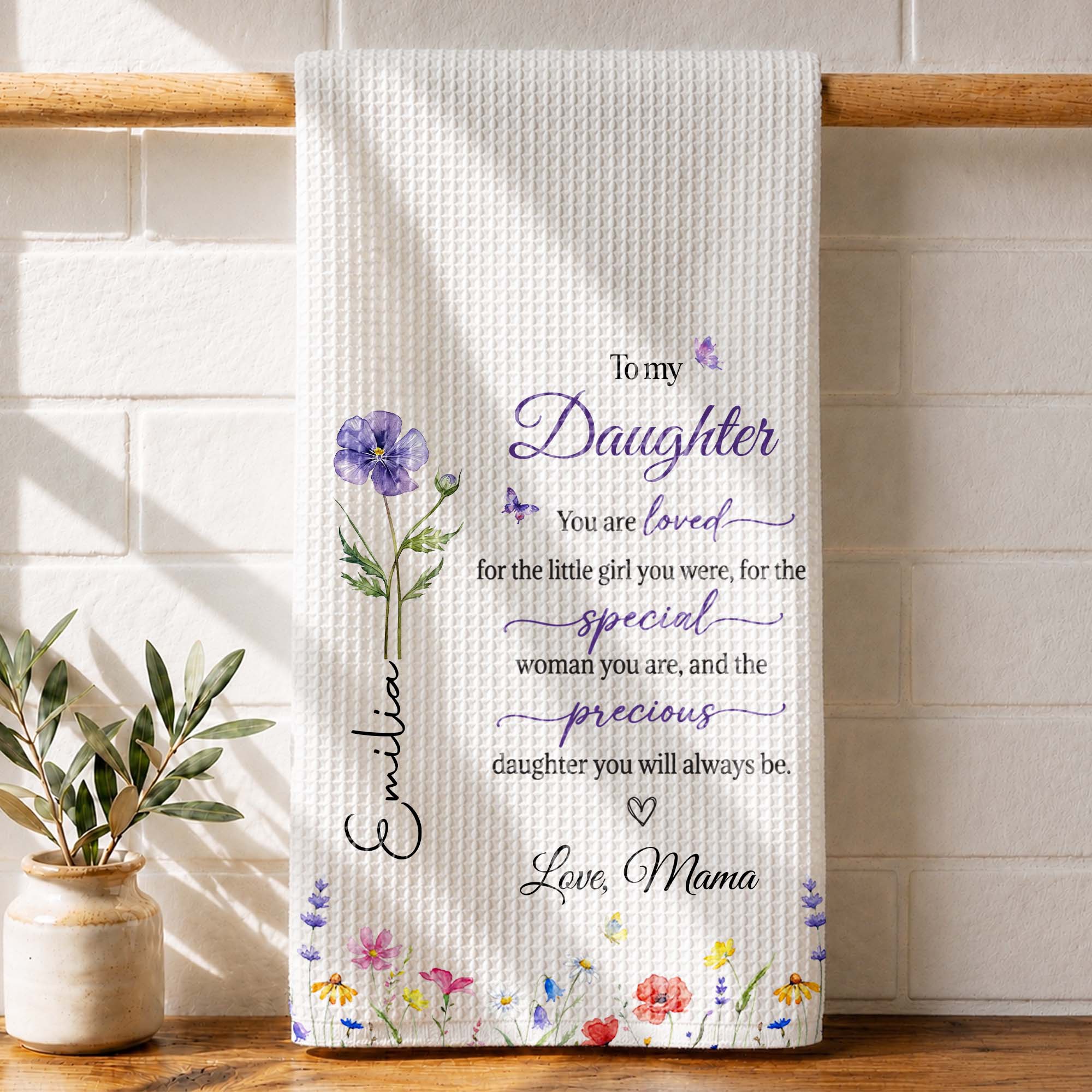 Personalized Flower Kitchen Towel Custom Gift for Daughter Kitchen Towel GradoCreations