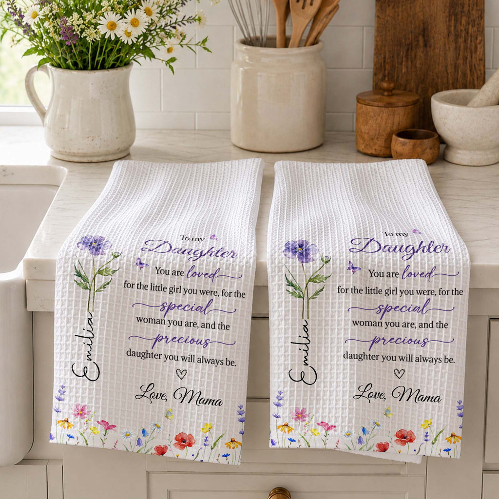Personalized Flower Kitchen Towel Custom Gift for Daughter Kitchen Towel GradoCreations