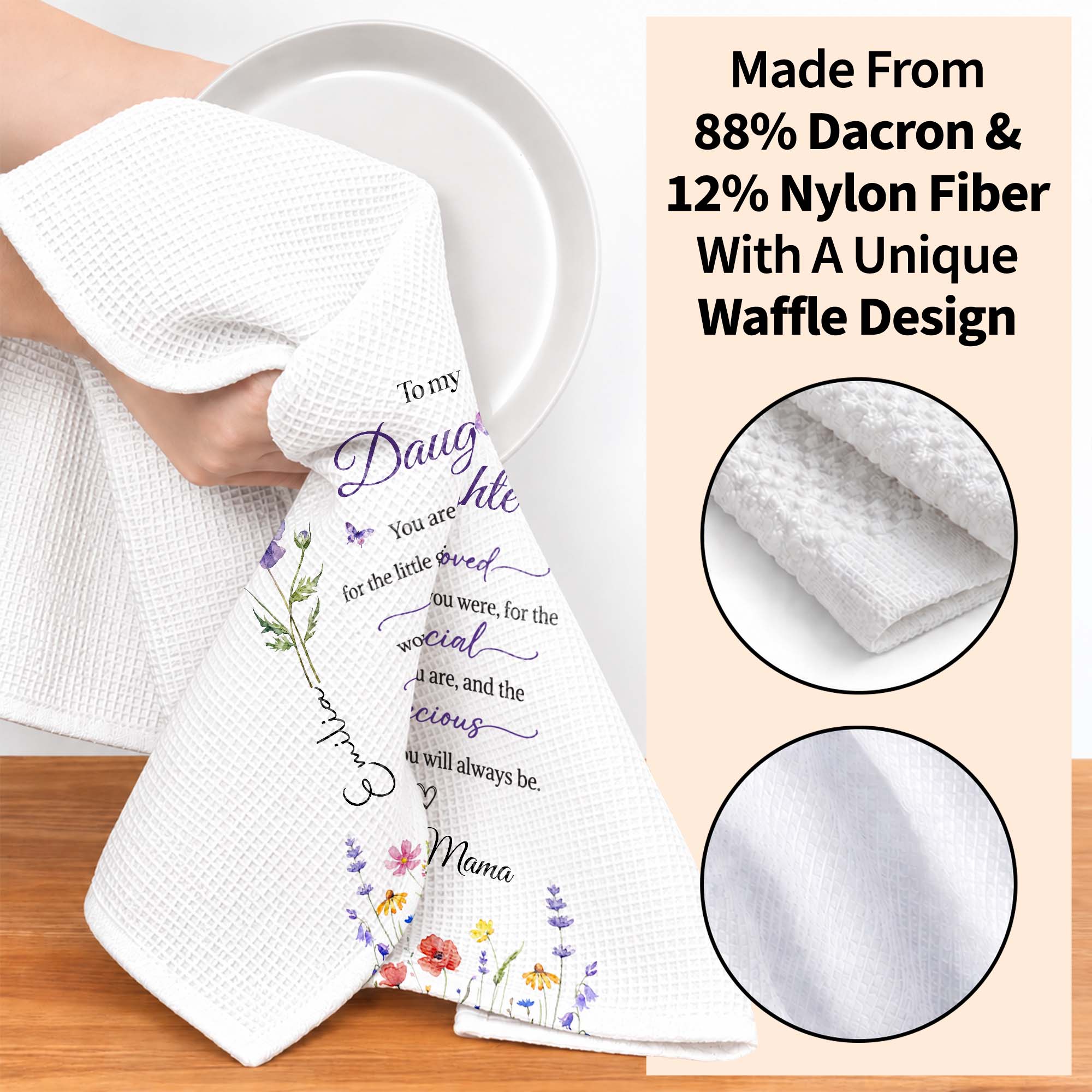 Personalized Flower Kitchen Towel Custom Gift for Daughter Kitchen Towel GradoCreations
