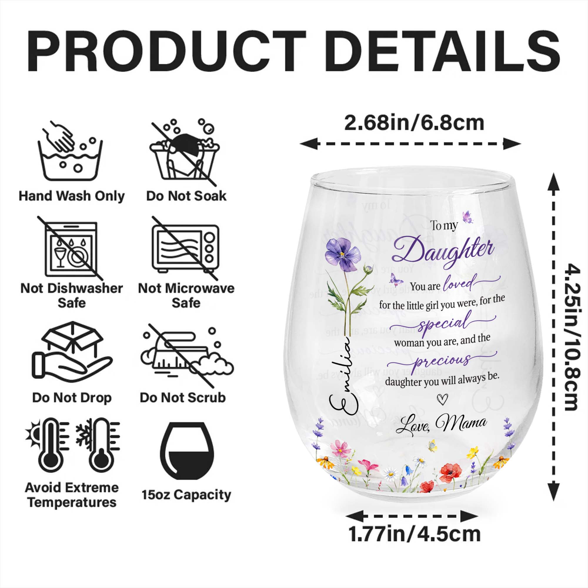 Personalized Stemless Wine Glass Custom Name Gift for Daughter Wine Glasses GradoCreations