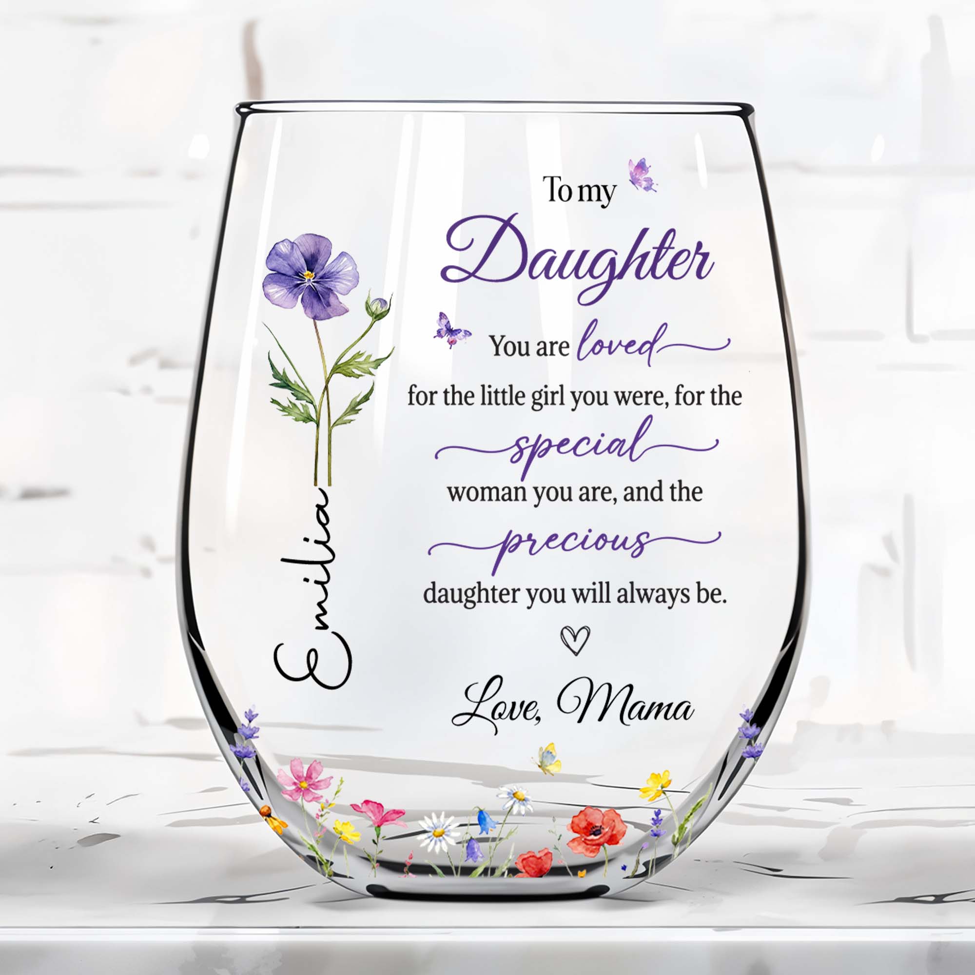Personalized Stemless Wine Glass Custom Name Gift for Daughter Wine Glasses GradoCreations