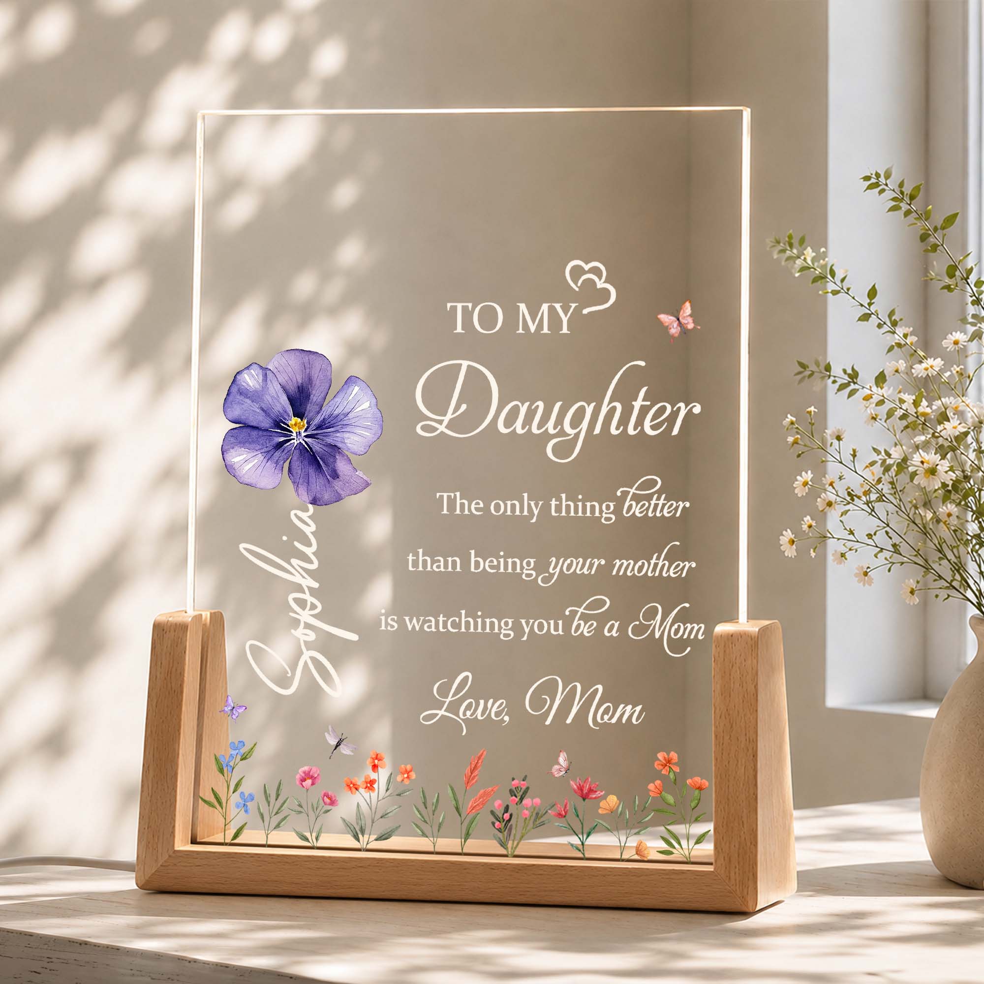 Personalized Acrylic Night Light Custom Name Gift for Daughter Wood and Acrylic Night Light GradoCreations