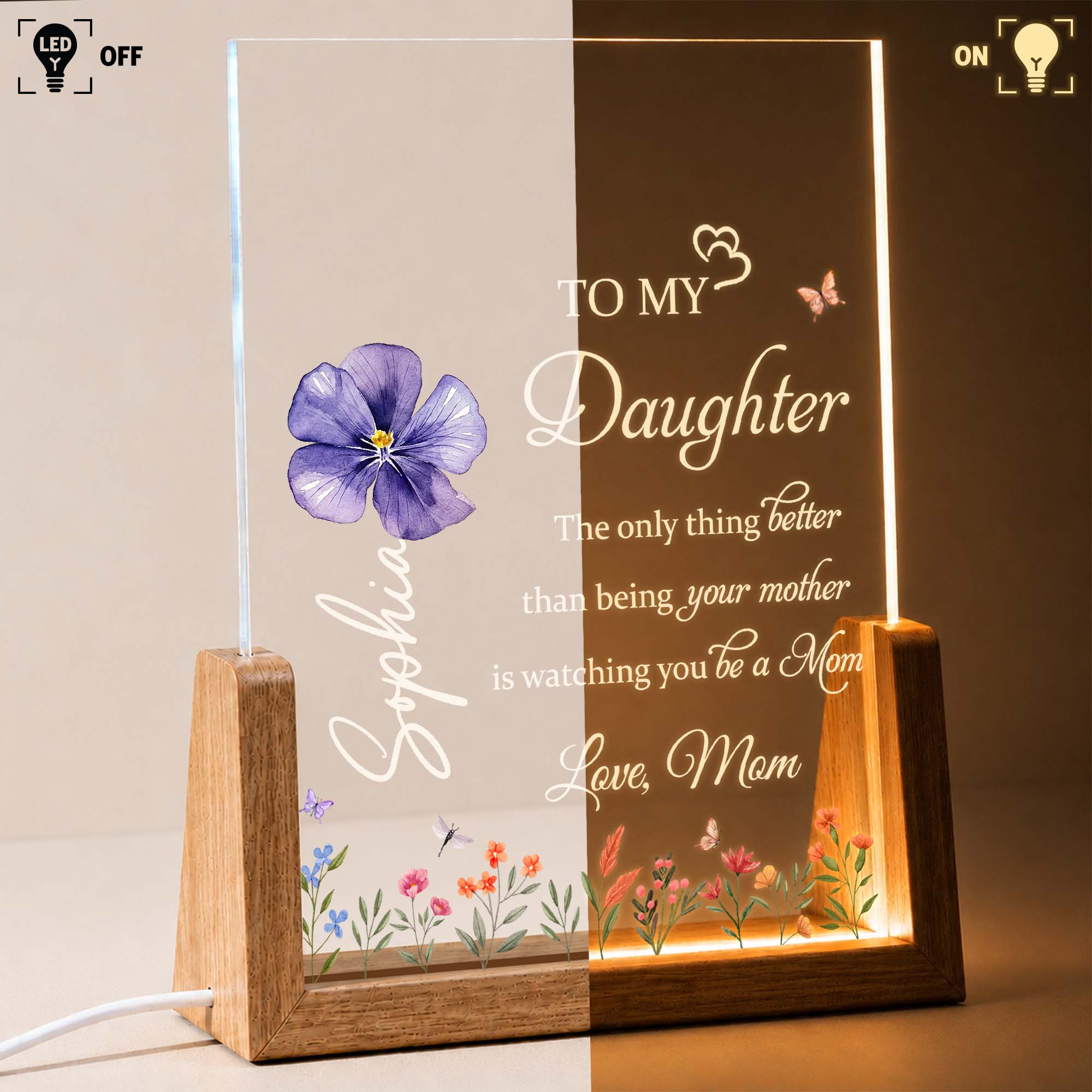 Personalized Acrylic Night Light Custom Name Gift for Daughter Wood and Acrylic Night Light GradoCreations