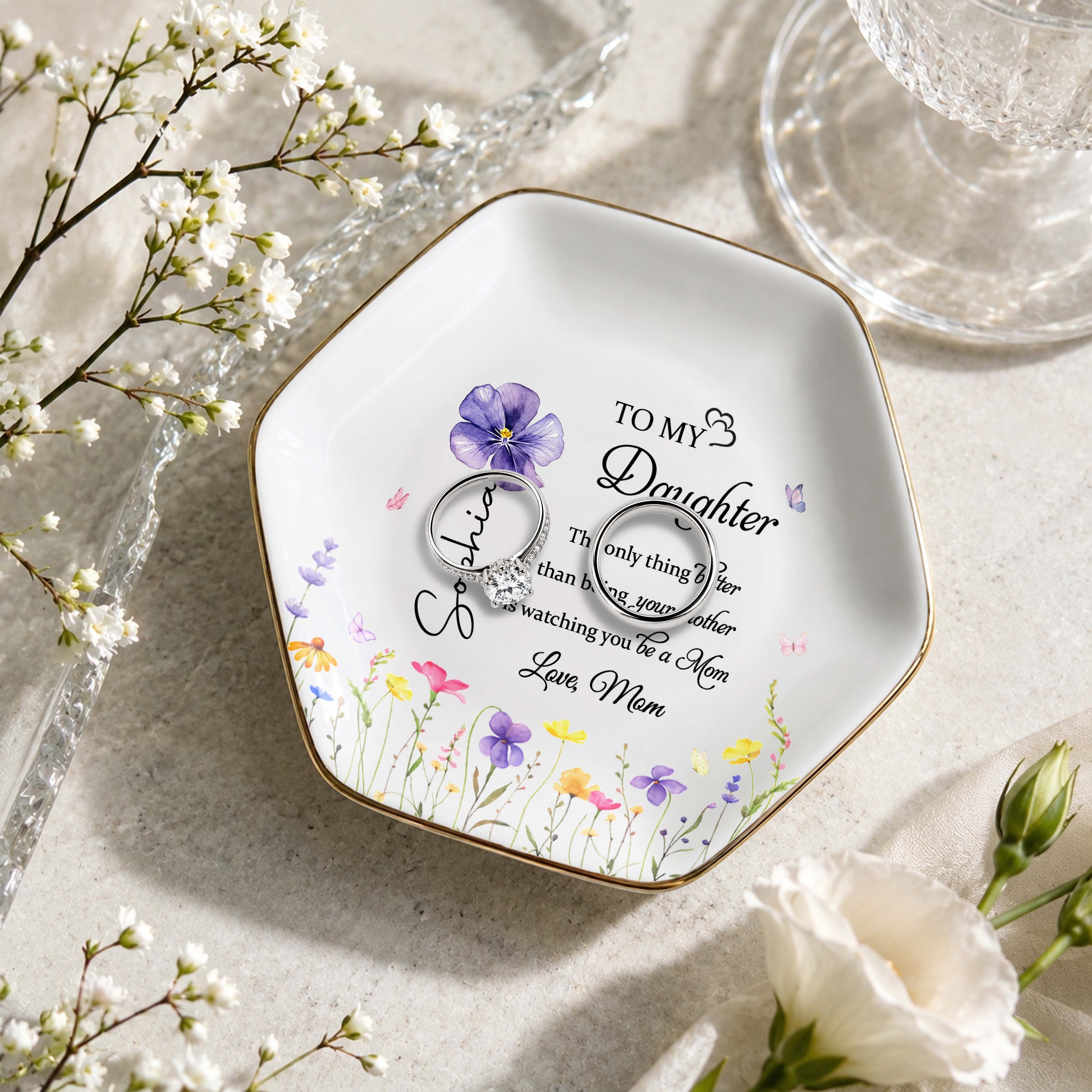 Personalized Hexagonal Jewelry Dish Custom Gift for Daughter