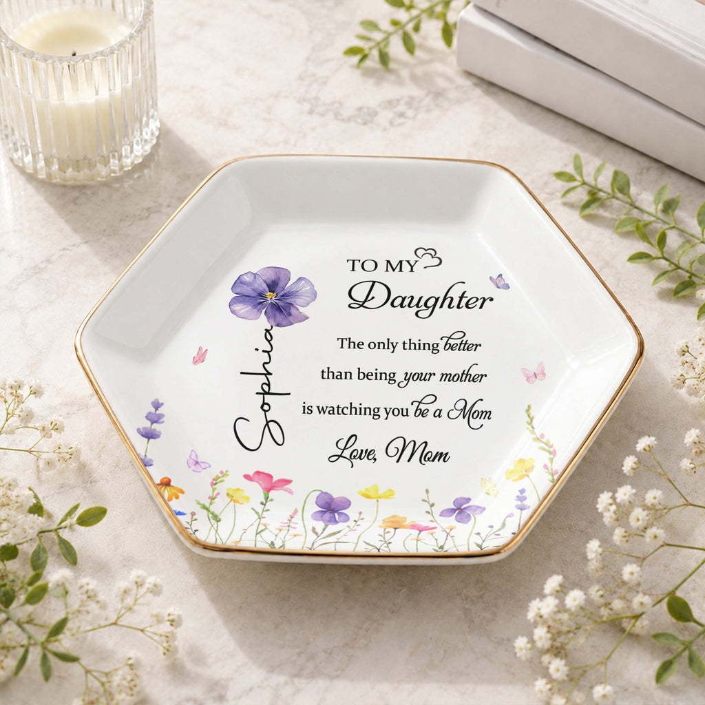 Personalized Hexagonal Jewelry Dish Custom Gift for Daughter