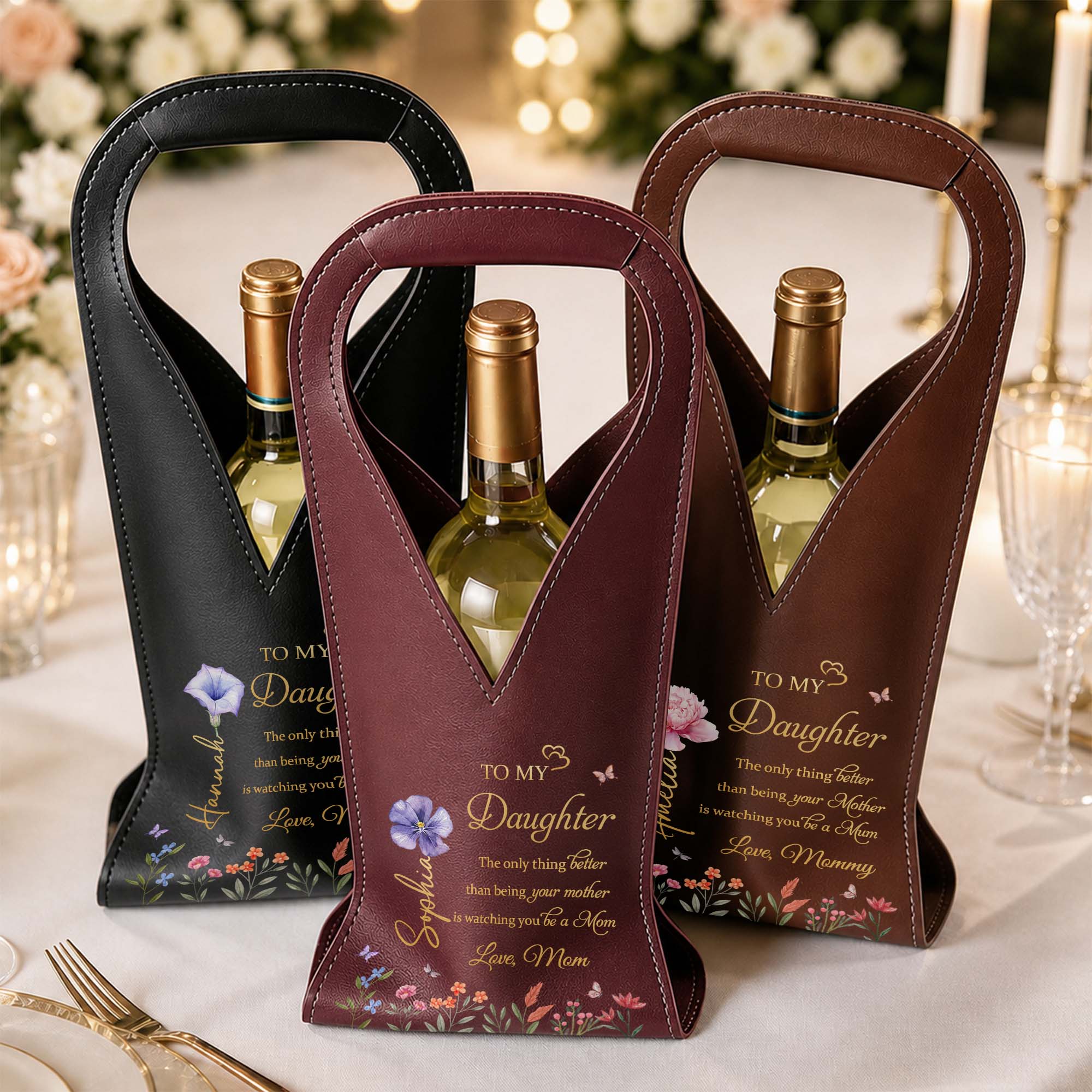 Personalized Leather Wine Bag Custom Name Gift for Daughter Leather Wine Bag GradoCreations