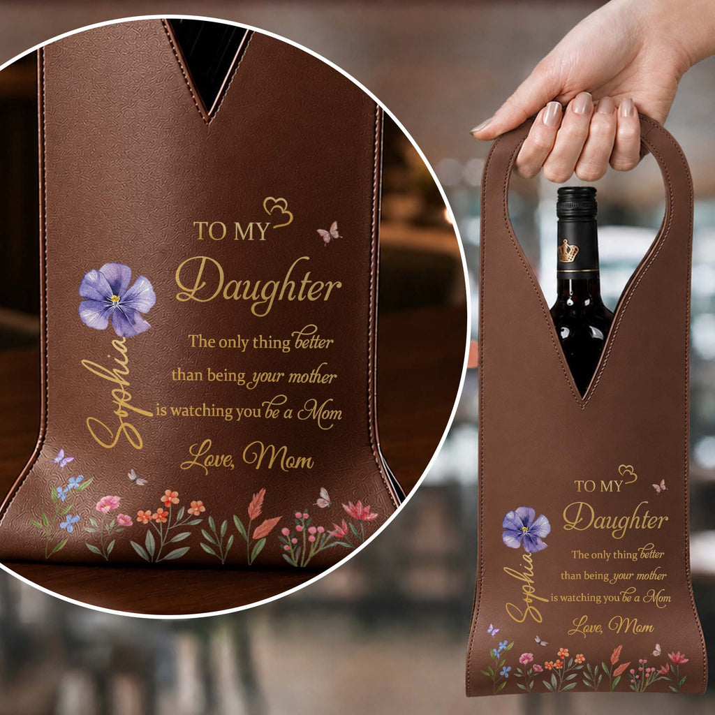Personalized Leather Wine Bag Custom Name Gift for Daughter Leather Wine Bag GradoCreations