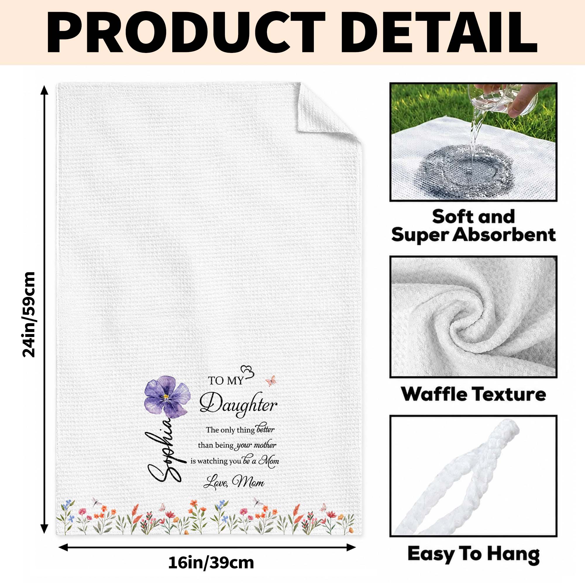 Personalized Kitchen Towel Custom Name Gift for Daughter Kitchen Towel GradoCreations