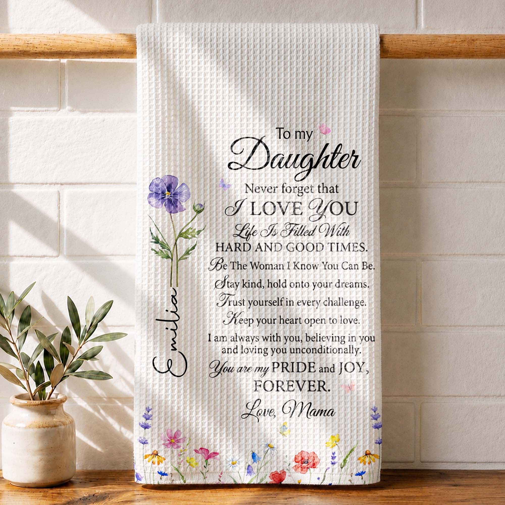 Personalized Kitchen Towel Birth Month Flowers for Daughter Gift Kitchen Towel GradoCreations
