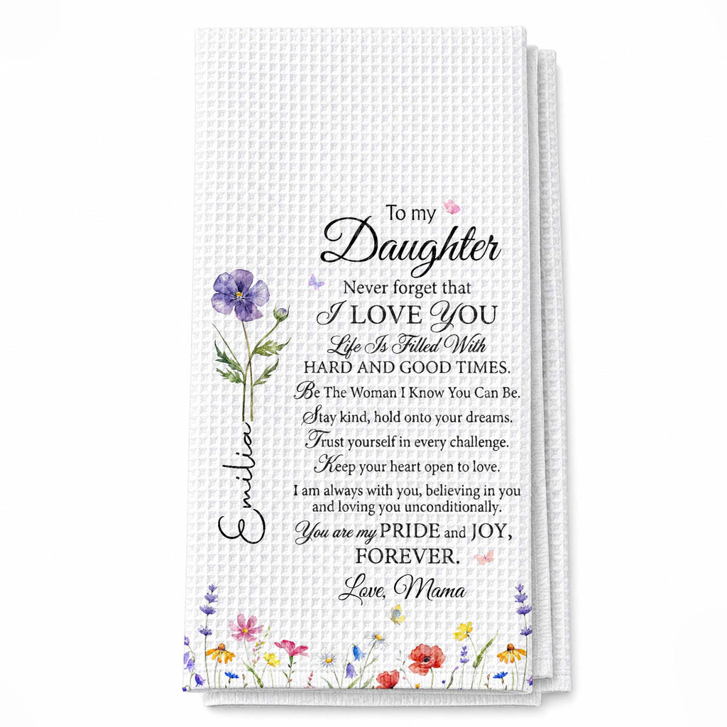 Personalized Kitchen Towel Birth Month Flowers for Daughter Gift Kitchen Towel GradoCreations