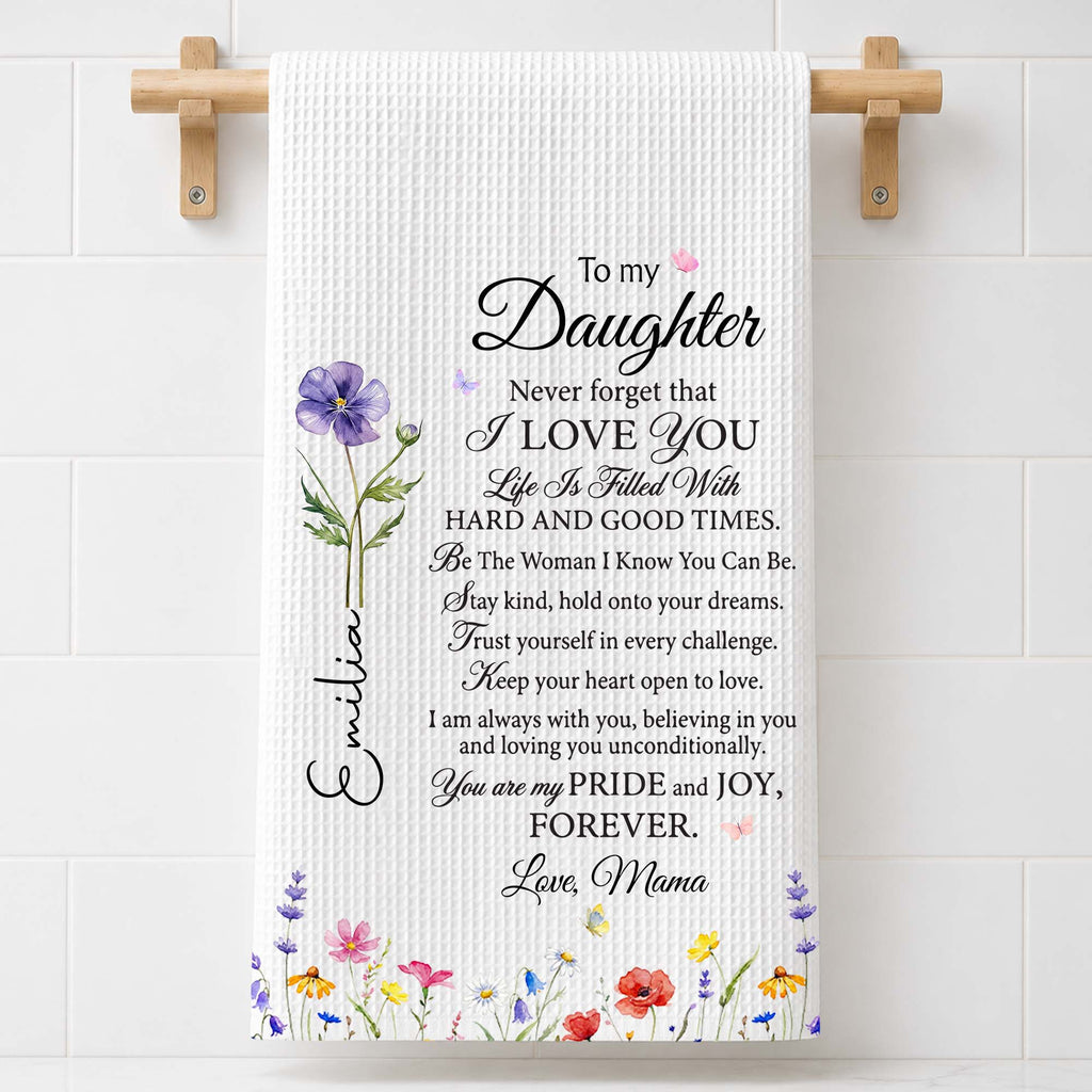 Personalized Kitchen Towel Birth Month Flowers for Daughter Gift Kitchen Towel GradoCreations