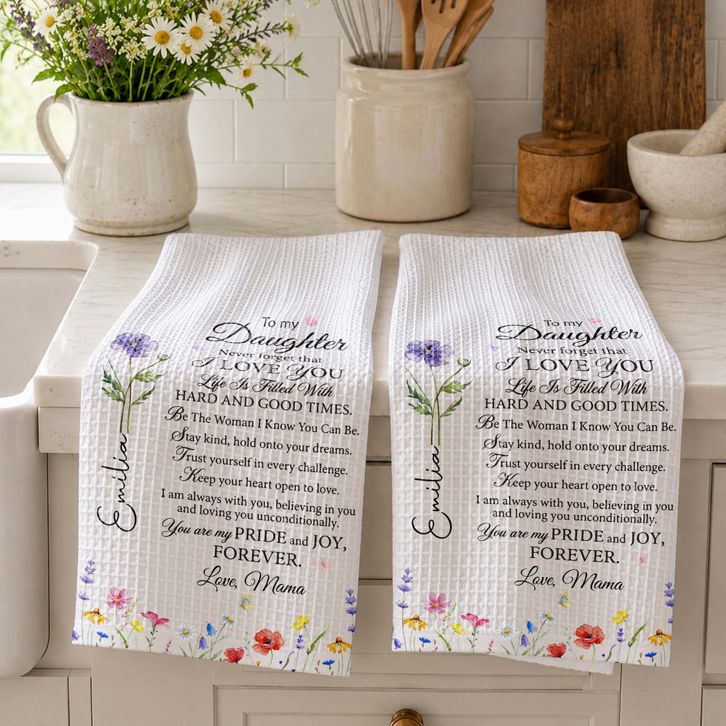 Personalized Kitchen Towel Birth Month Flowers for Daughter Gift Kitchen Towel GradoCreations