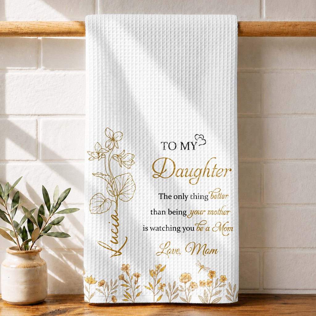 Personalized Kitchen Towel for Daughter Birth Month Flowers Gift Kitchen Towel GradoCreations