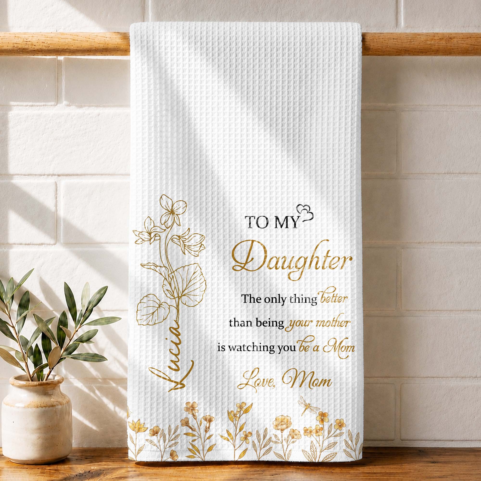 Personalized Kitchen Towel for Daughter Birth Month Flowers Gift Kitchen Towel GradoCreations