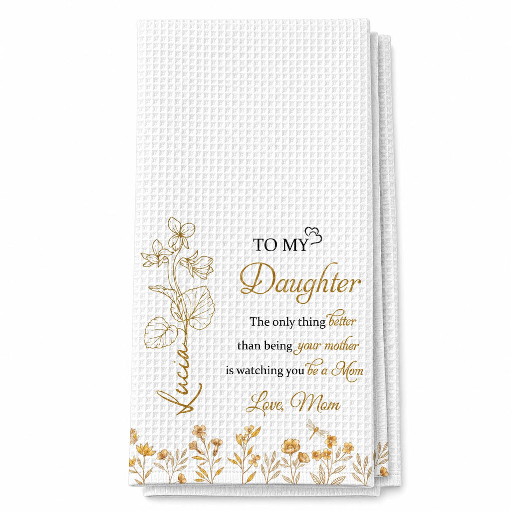 Personalized Kitchen Towel for Daughter Birth Month Flowers Gift Kitchen Towel GradoCreations