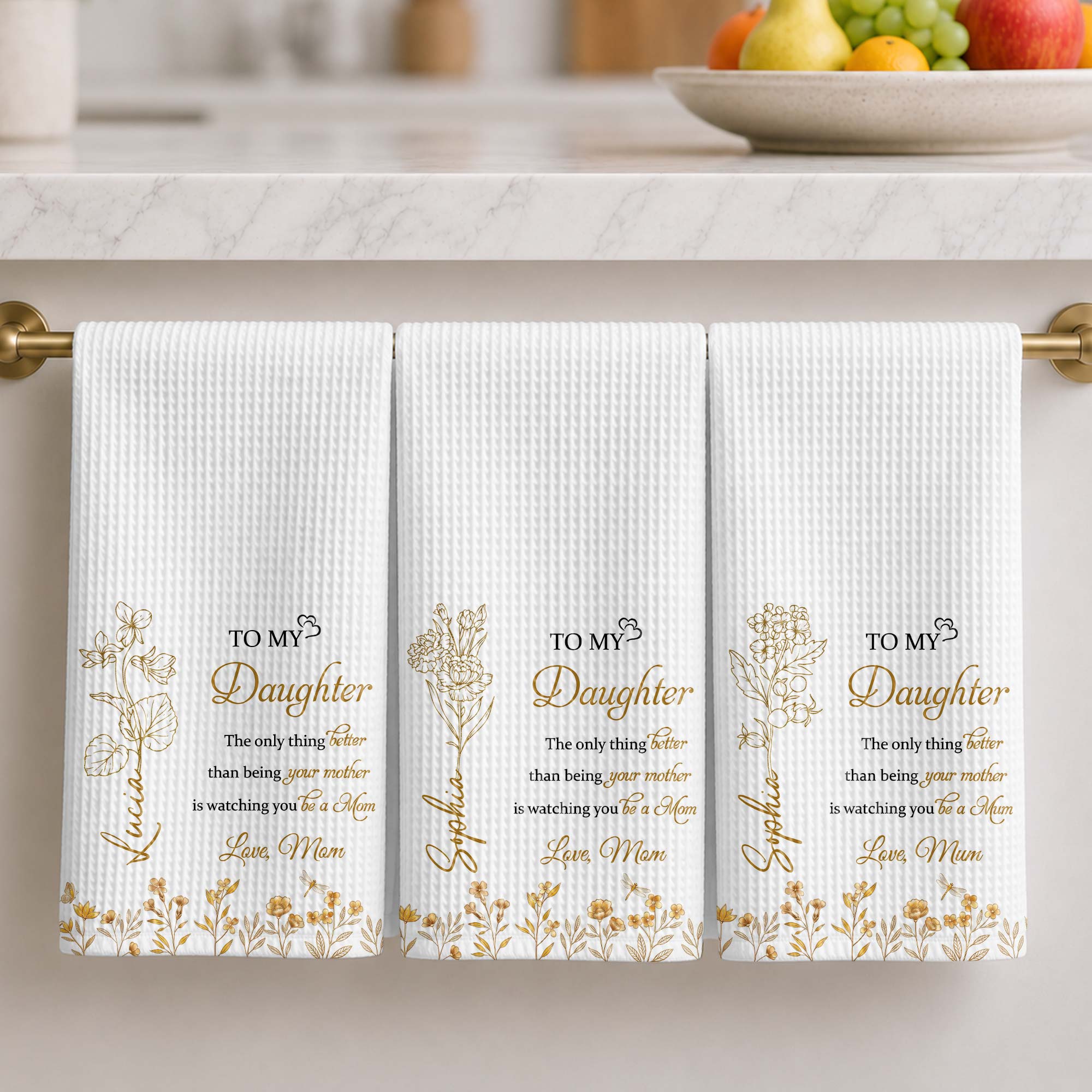 Personalized Kitchen Towel for Daughter Birth Month Flowers Gift Kitchen Towel GradoCreations