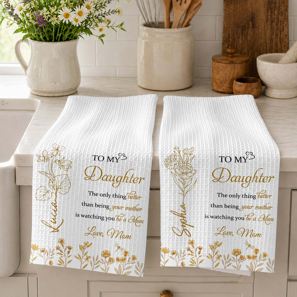 Personalized Kitchen Towel for Daughter Birth Month Flowers Gift Kitchen Towel GradoCreations