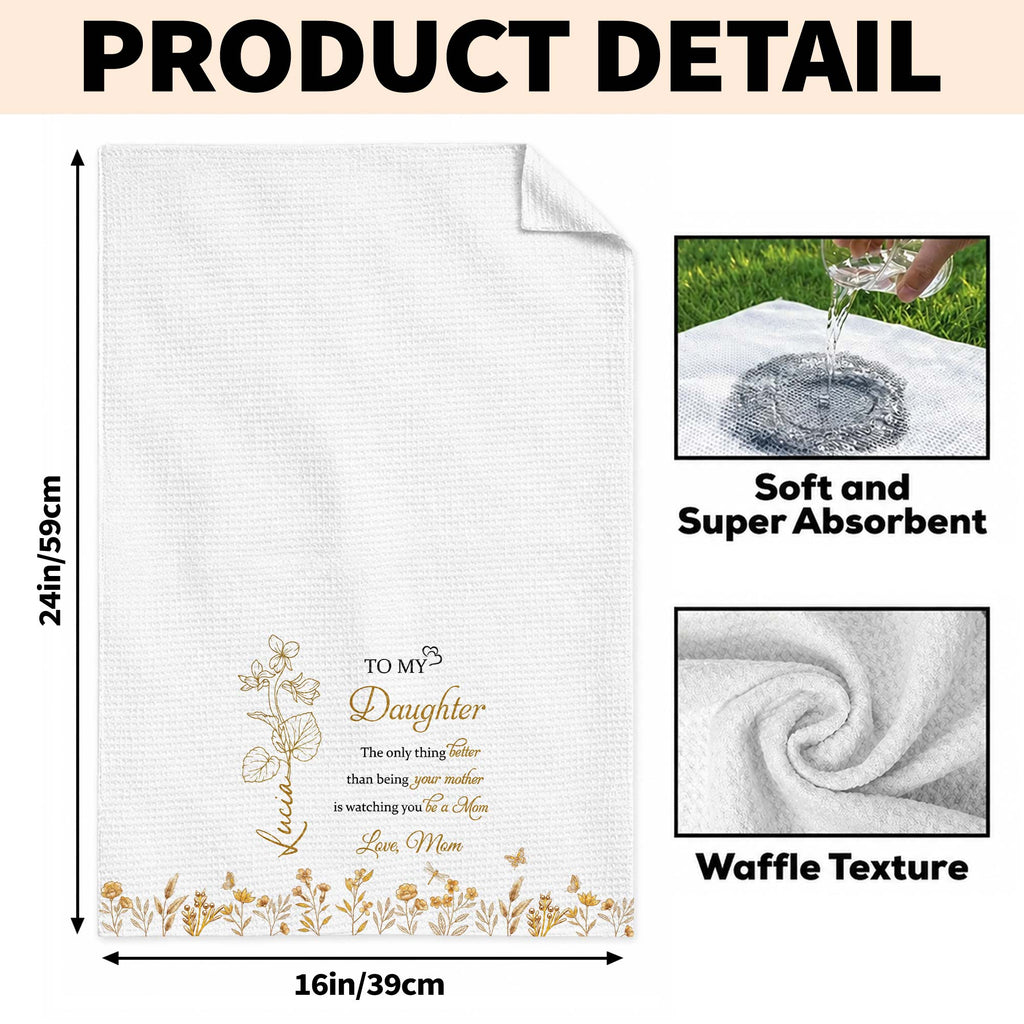 Personalized Kitchen Towel for Daughter Birth Month Flowers Gift Kitchen Towel GradoCreations