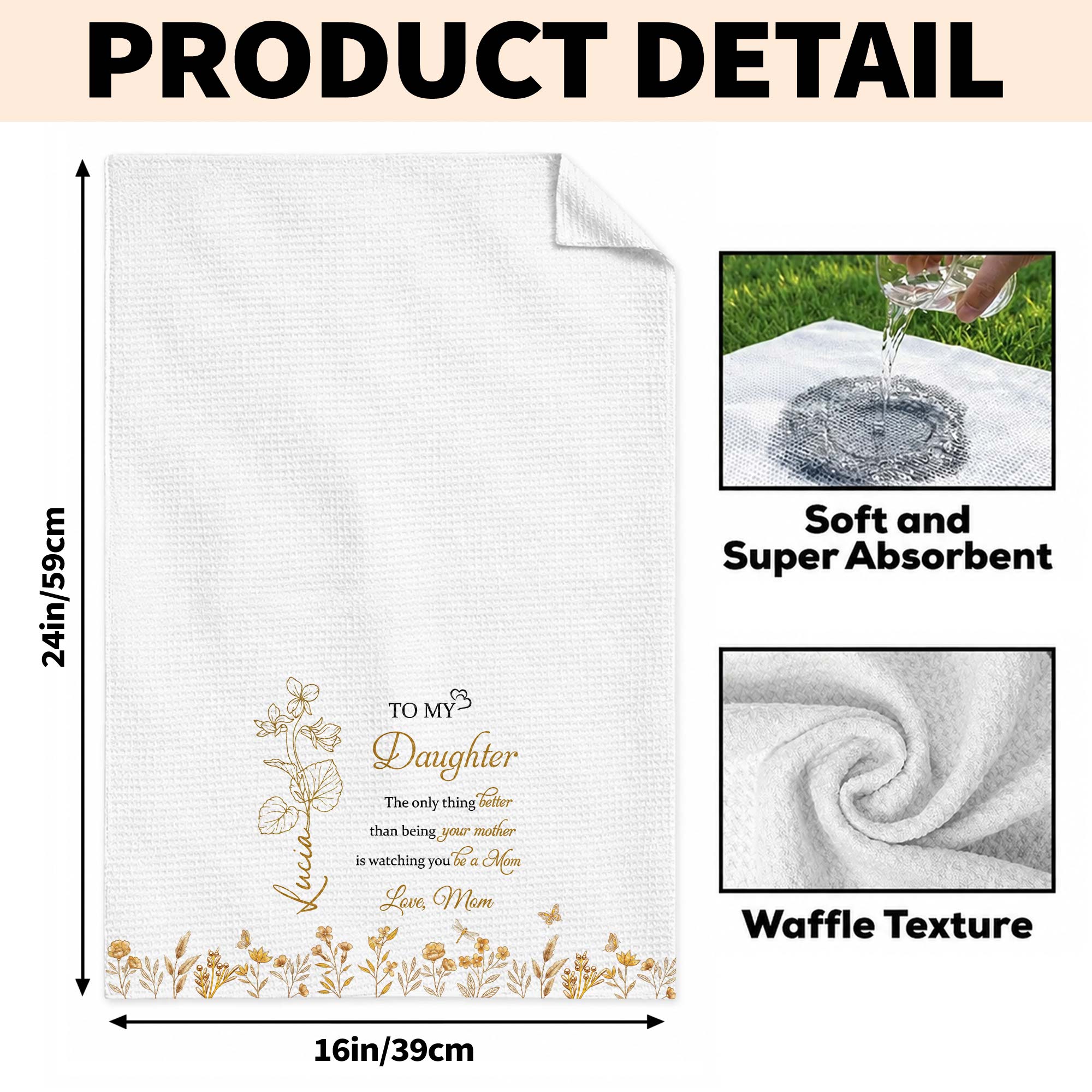 Personalized Kitchen Towel for Daughter Birth Month Flowers Gift Kitchen Towel GradoCreations