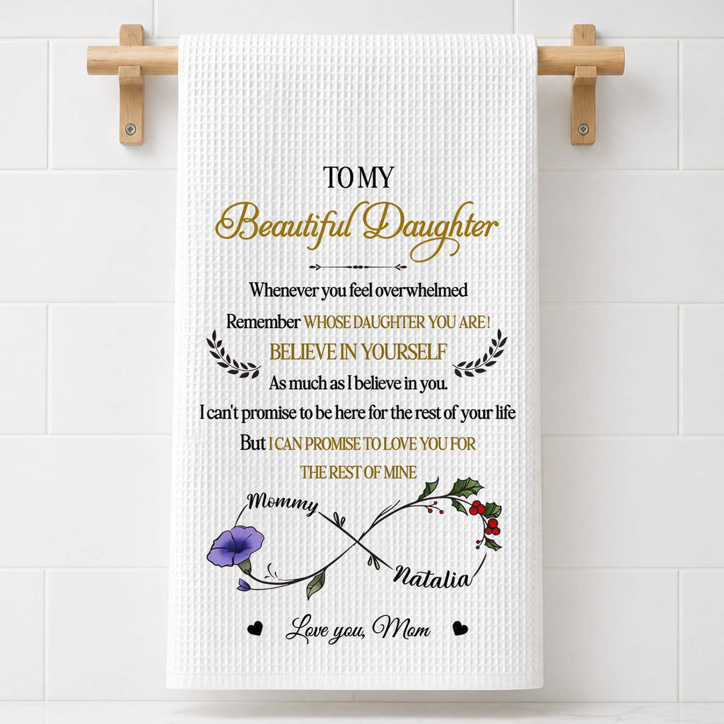 Personalized Kitchen Towel Custom Birth Month Flowers Gift for Daughter
