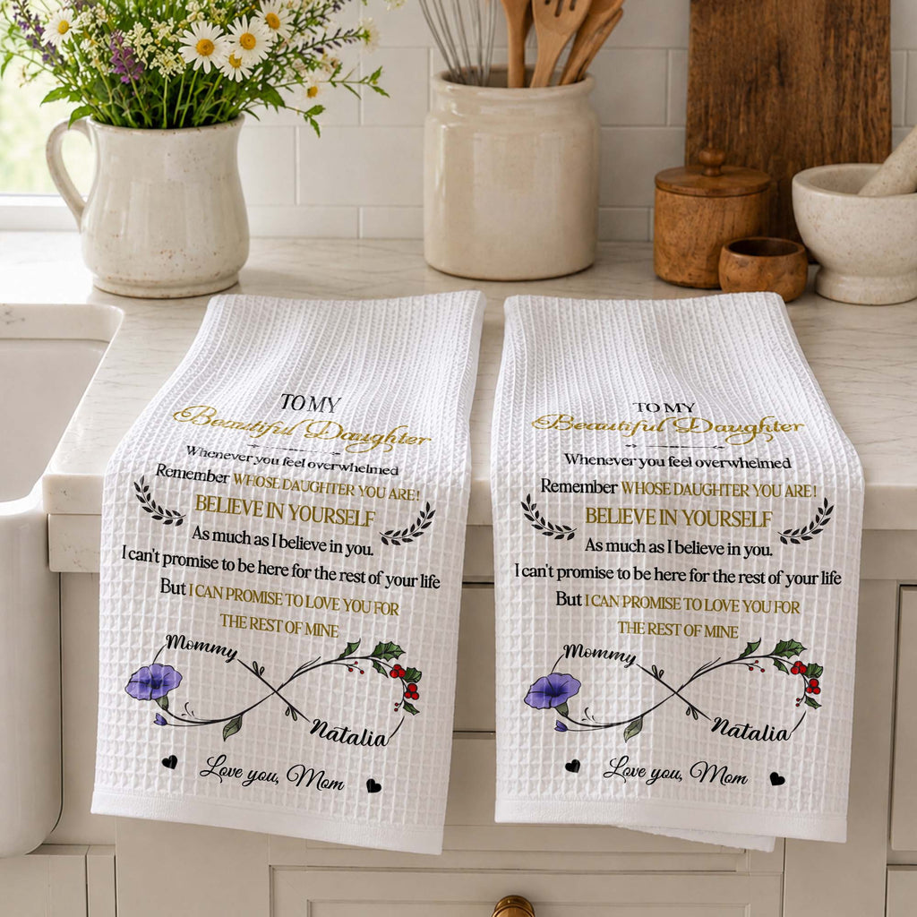 Personalized Kitchen Towel Custom Birth Month Flowers Gift for Daughter