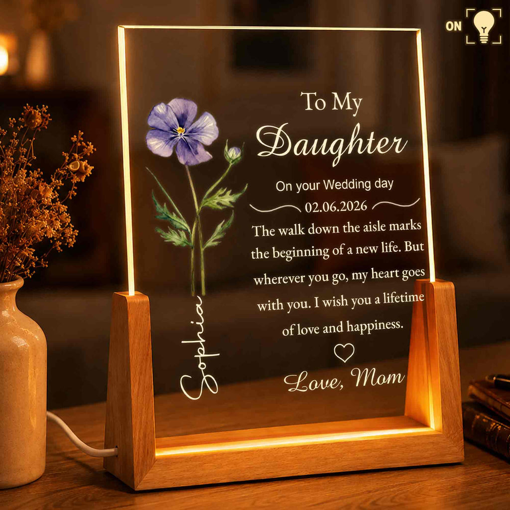 Personalized Acrylic Night Light with Wooden Base Gift for Daughter Wedding Wood and Acrylic Night Light GradoCreations