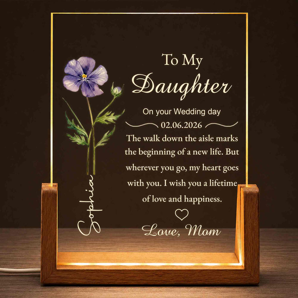 Personalized Acrylic Night Light with Wooden Base Gift for Daughter Wedding Wood and Acrylic Night Light GradoCreations