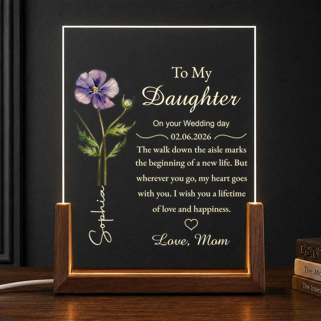 Personalized Acrylic Night Light with Wooden Base Gift for Daughter Wedding Wood and Acrylic Night Light GradoCreations