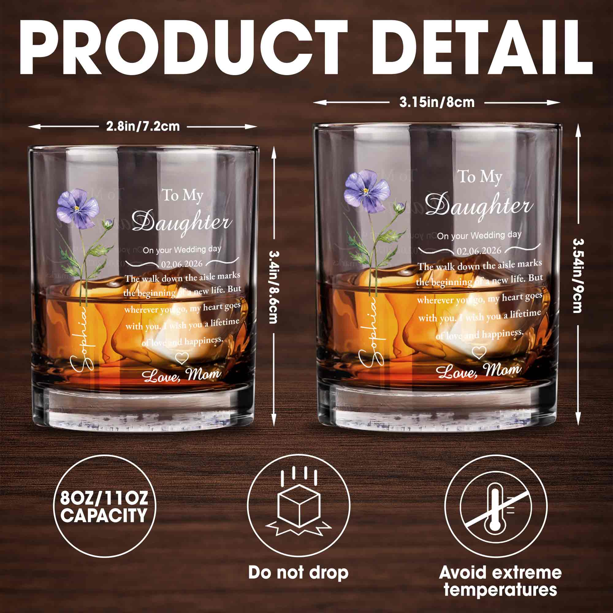 Personalized Custom Whiskey Glass Gift for Daughter Wedding Day Whiskey Glass GradoCreations
