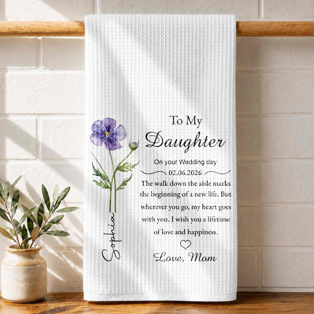 Personalized Kitchen Towel Wedding Day Gift for Daughter Floral Design Kitchen Towel GradoCreations