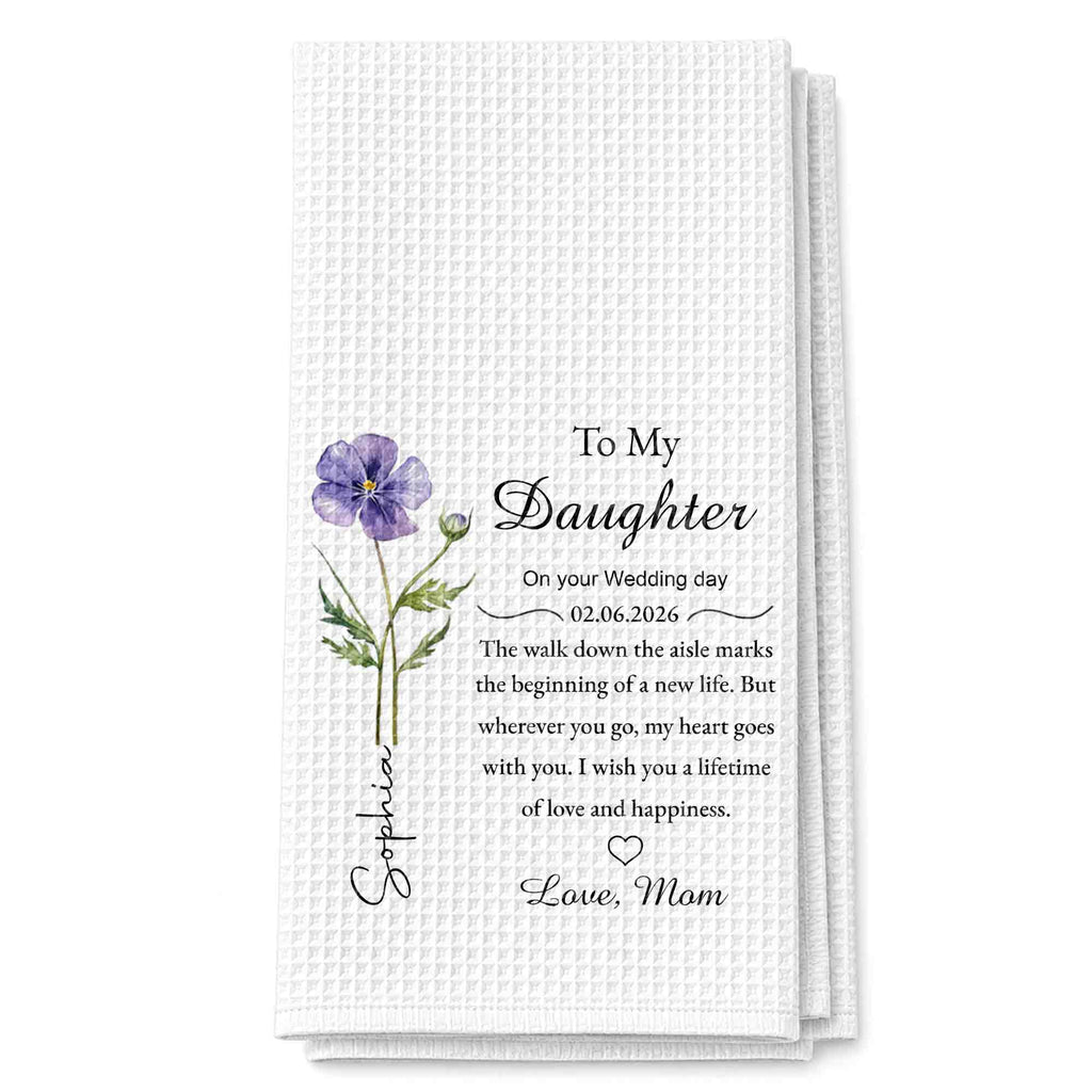 Personalized Kitchen Towel Wedding Day Gift for Daughter Floral Design Kitchen Towel GradoCreations