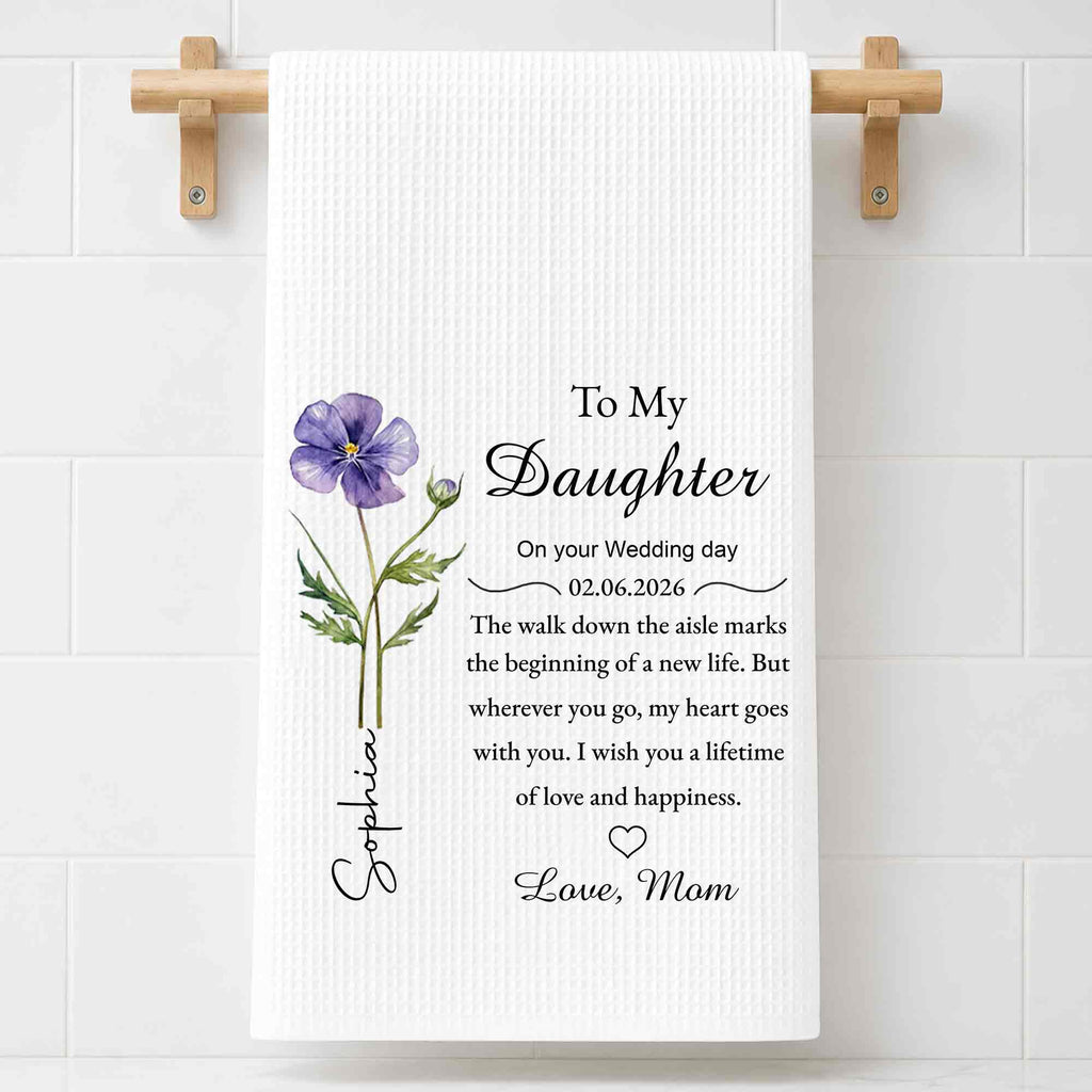 Personalized Kitchen Towel Wedding Day Gift for Daughter Floral Design Kitchen Towel GradoCreations