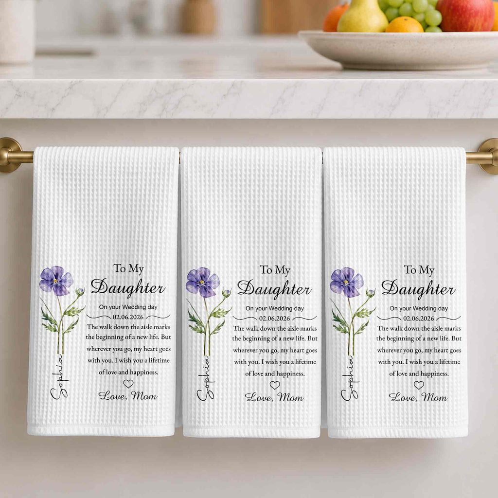 Personalized Kitchen Towel Wedding Day Gift for Daughter Floral Design Kitchen Towel GradoCreations