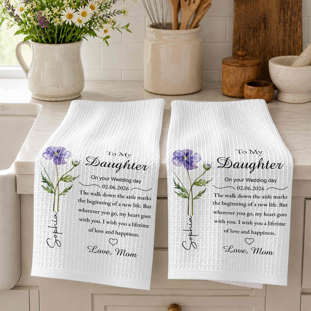 Personalized Kitchen Towel Wedding Day Gift for Daughter Floral Design Kitchen Towel GradoCreations