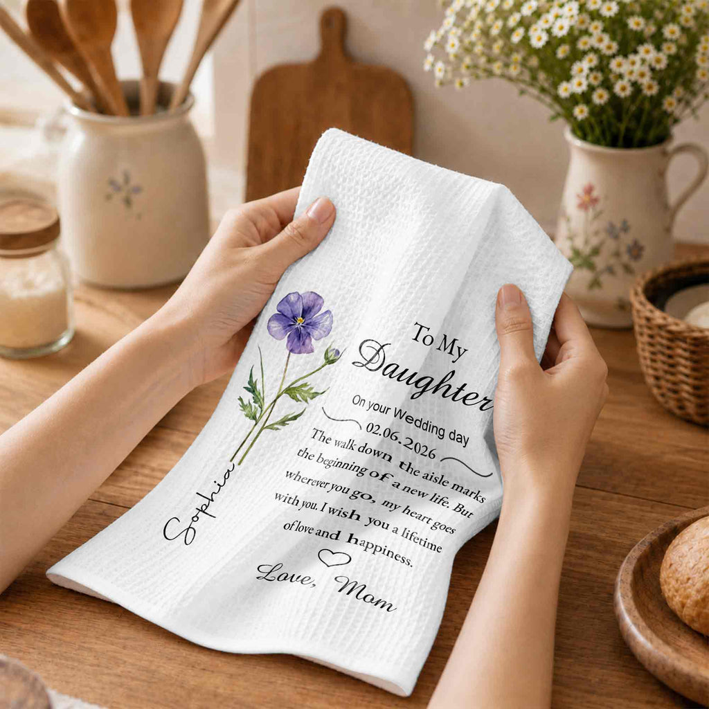 Personalized Kitchen Towel Wedding Day Gift for Daughter Floral Design Kitchen Towel GradoCreations