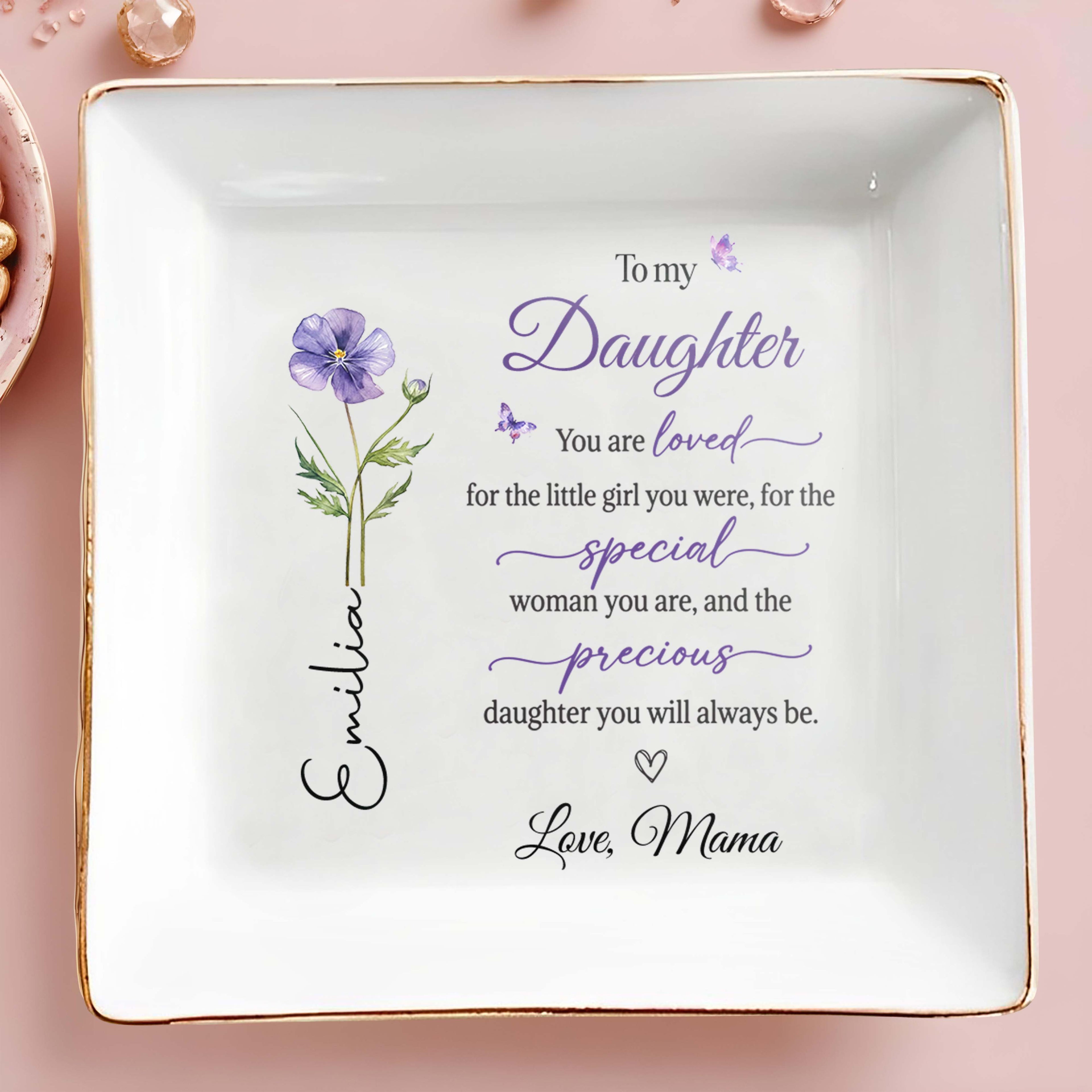 Personalized Birth Month Flower Jewelry Dish Custom Gift for Daughter Jewelry Dish GradoCreations