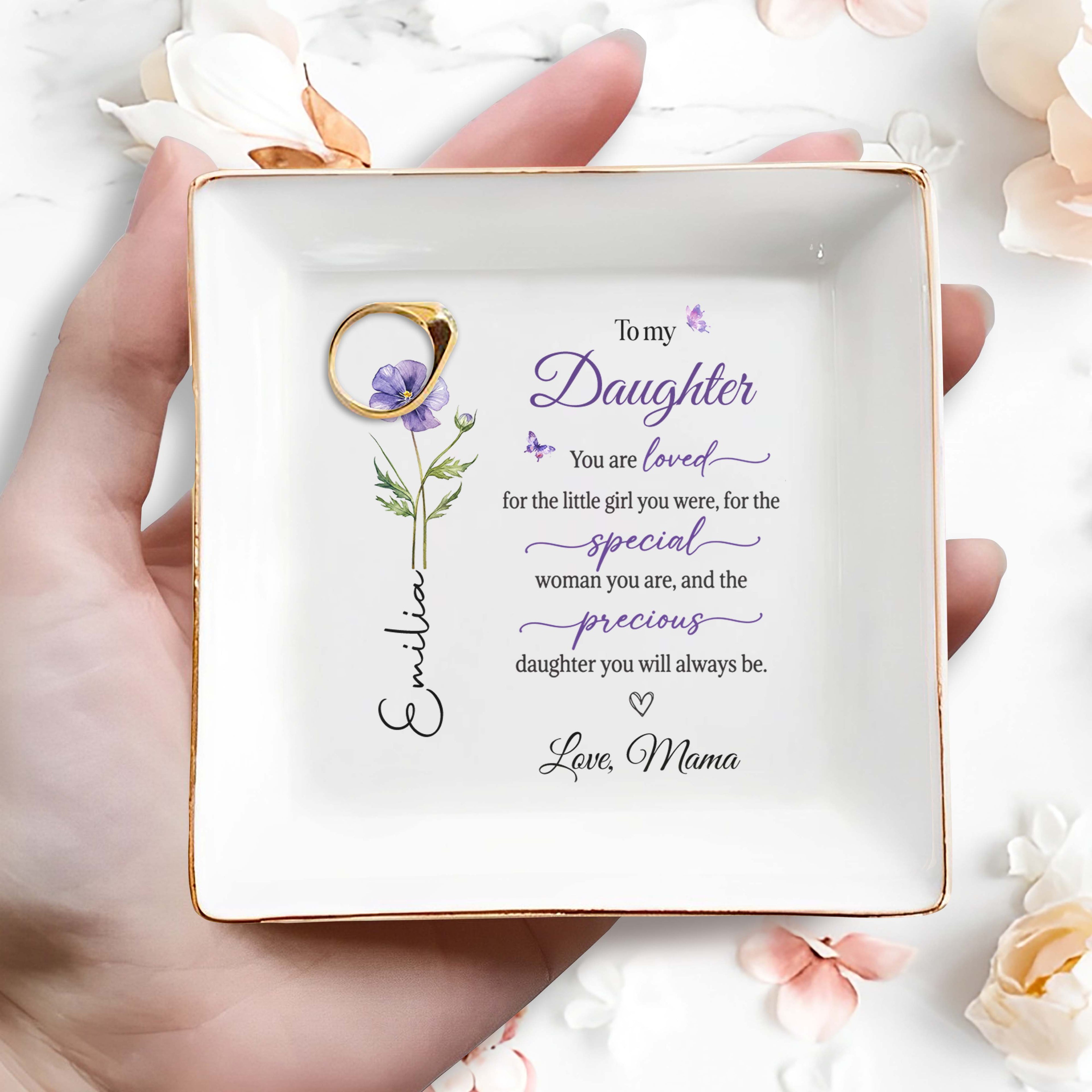Personalized Birth Month Flower Jewelry Dish Custom Gift for Daughter Jewelry Dish GradoCreations