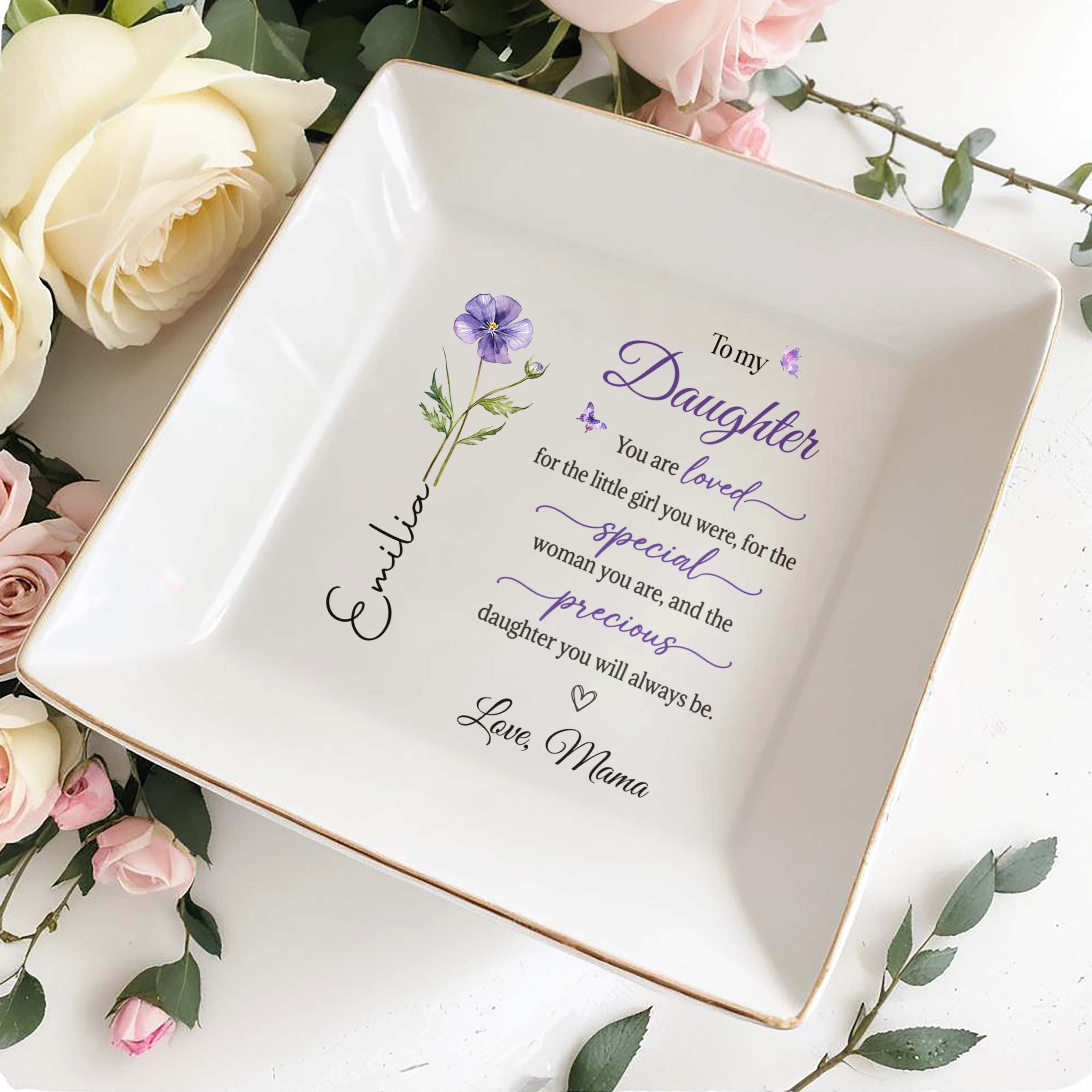 Personalized Birth Month Flower Jewelry Dish Custom Gift for Daughter Jewelry Dish GradoCreations