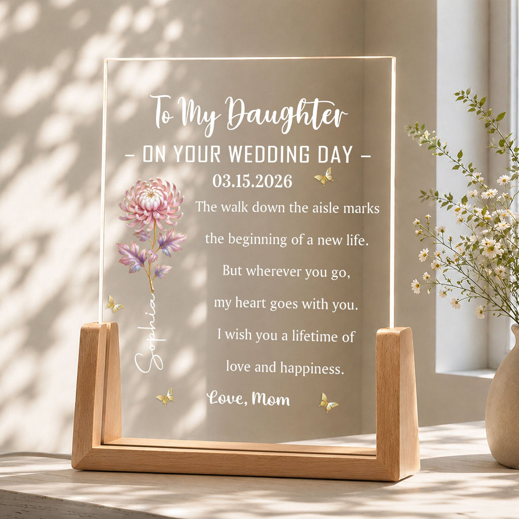 Personalized Acrylic Night Light for Daughter Wedding Day Gift Wood and Acrylic Night Light GradoCreations